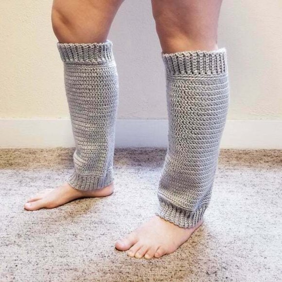 Handmade Crochet Silver Super Soft Adult Leg Warmers for Fashion or Fitness - Picture 4 of 6